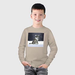 Лонгслив хлопковый детский Волк ауффф мем, цвет: миндальный — фото 2