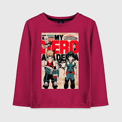 Лонгслив хлопковый детский Моя геройская академия Кацуки Бакуго коллаж Идзуку, цвет: маджента