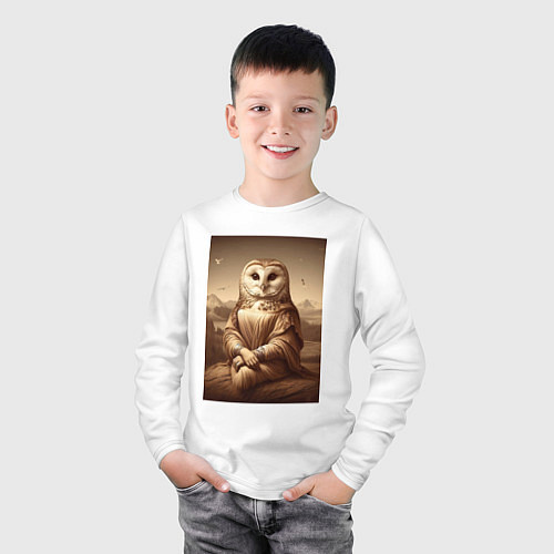 Детский лонгслив Сова Мона - фантазия от нейросети / Белый – фото 3