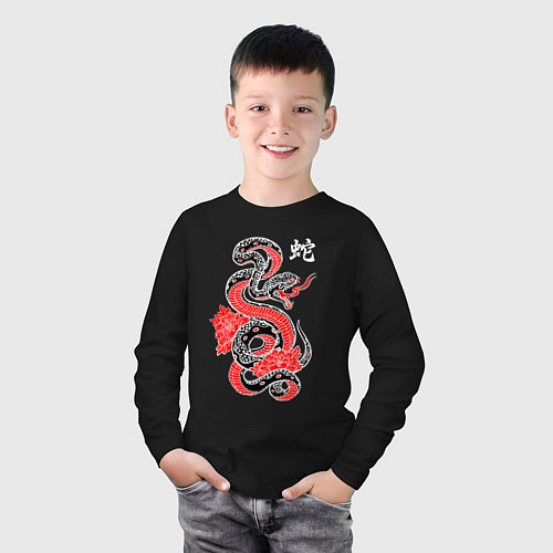 Детский лонгслив Черный змей - китайский иероглиф / Черный – фото 3