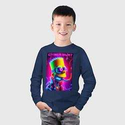 Лонгслив хлопковый детский Cyber Bart - neon glow fantasy, цвет: тёмно-синий — фото 2