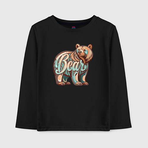 Детский лонгслив Медведь с надписью / Черный – фото 1