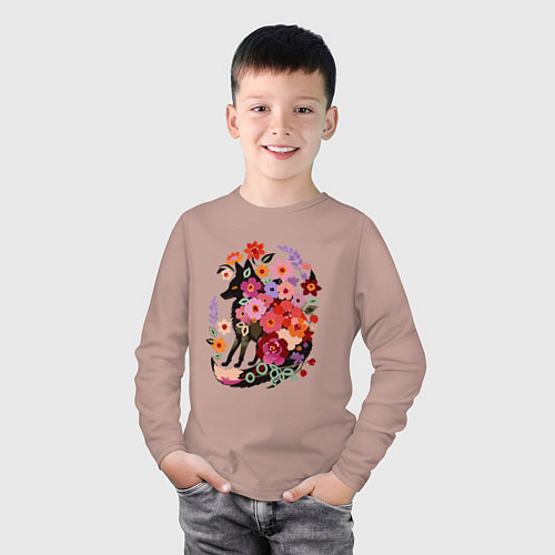 Детский лонгслив Лиса цветочный силуэт / Пыльно-розовый – фото 3