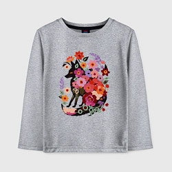 Лонгслив хлопковый детский Лиса цветочный силуэт, цвет: меланж