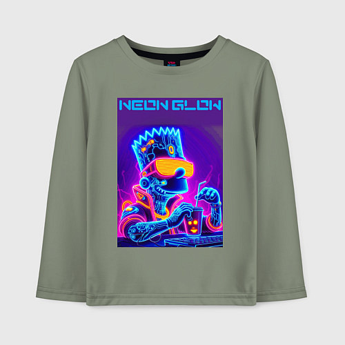 Детский лонгслив Bart Simpson - neon fantasy ai art / Авокадо – фото 1