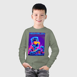 Лонгслив хлопковый детский Bart Simpson - neon fantasy ai art, цвет: авокадо — фото 2