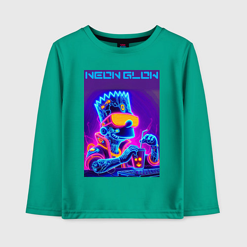 Детский лонгслив Bart Simpson - neon fantasy ai art / Зеленый – фото 1