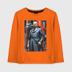 Лонгслив хлопковый детский Ленин в кожанке - киберпанк, цвет: оранжевый