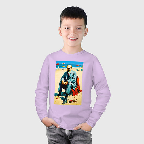 Детский лонгслив Великий вождь Ленин на пляже - Биарриц / Лаванда – фото 3