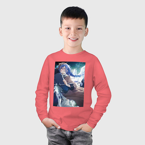 Детский лонгслив Реинкарнация безработного Рокси Мигурдия и спасите / Коралловый – фото 3