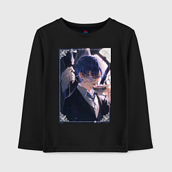 Лонгслив хлопковый детский Тёмный дворецкий Сиэль Фантомхайв пьет чай, цвет: черный