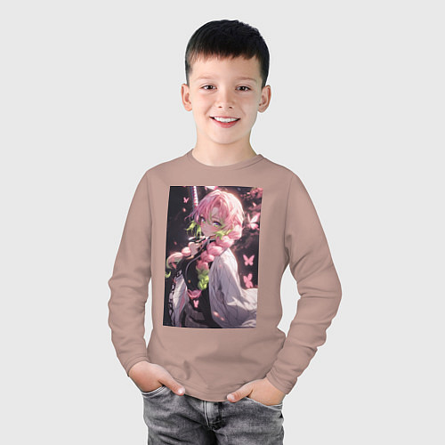 Детский лонгслив Клинок, рассекающий демонов Мицури Канродзи столп / Пыльно-розовый – фото 3