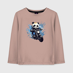 Лонгслив хлопковый детский Панда-мотоциклист, цвет: пыльно-розовый