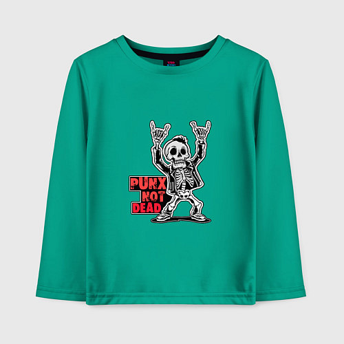 Детский лонгслив Череп с козой punks not dead / Зеленый – фото 1