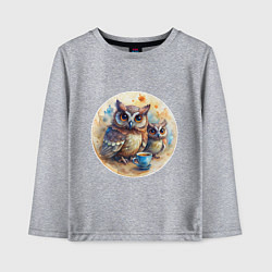 Лонгслив хлопковый детский Совушки с кофе, цвет: меланж
