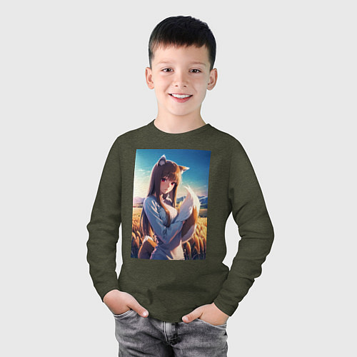 Детский лонгслив Волчица и пряности Холо в поле / Меланж-хаки – фото 3