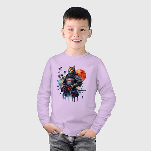 Детский лонгслив Cat samurai - bushido ai art / Лаванда – фото 3