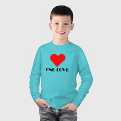 Лонгслив хлопковый детский One - love, цвет: бирюзовый — фото 2
