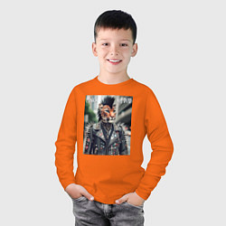 Лонгслив хлопковый детский Леопард панк музыкант - нейросеть, цвет: оранжевый — фото 2