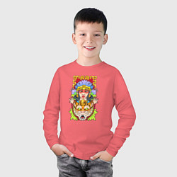 Лонгслив хлопковый детский Принцесса ягуар, цвет: коралловый — фото 2