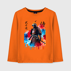 Лонгслив хлопковый детский Японский самурай - акварель, цвет: оранжевый