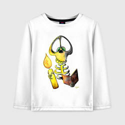 Лонгслив хлопковый детский Скелет ученый, цвет: белый