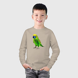 Лонгслив хлопковый детский Зеленый попугай, цвет: миндальный — фото 2