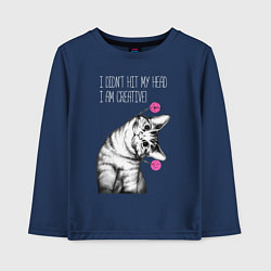 Лонгслив хлопковый детский Я не ударился головой - я креативный, цвет: тёмно-синий