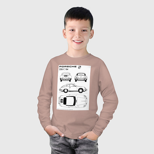 Детский лонгслив Машина Porsche / Пыльно-розовый – фото 3
