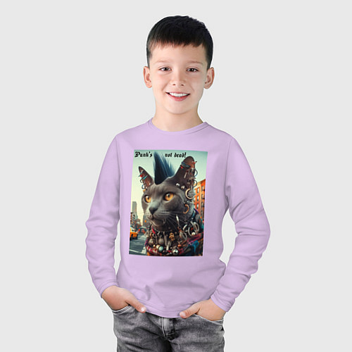 Детский лонгслив Уличный кот панк музыкант - нейросеть / Лаванда – фото 3