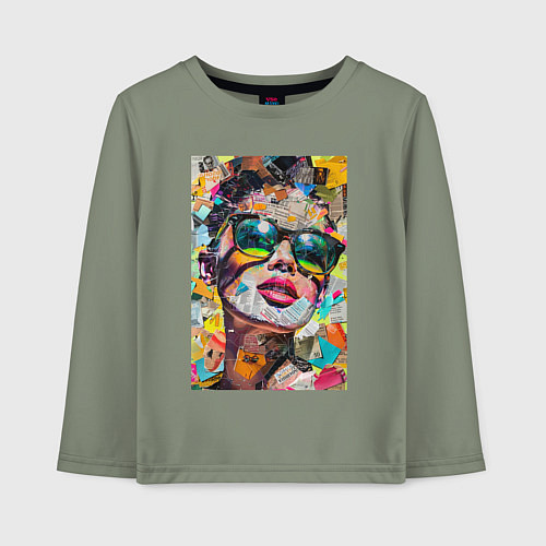 Детский лонгслив Лицо девушки из обрезков газет и журналов / Авокадо – фото 1