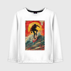Лонгслив хлопковый детский Сёрфингист на волне, цвет: белый