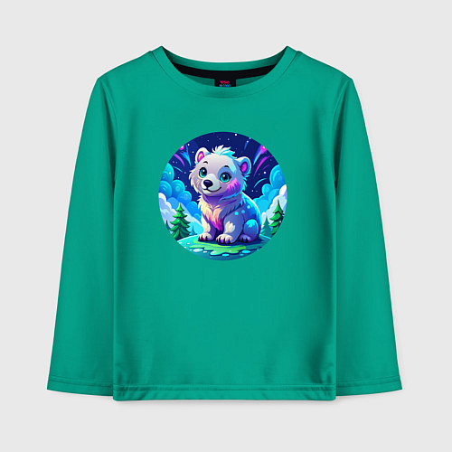 Детский лонгслив Белый медвежонок в Арктике / Зеленый – фото 1