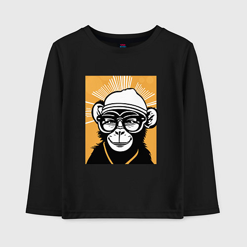 Детский лонгслив Обезьяна и очки / Черный – фото 1