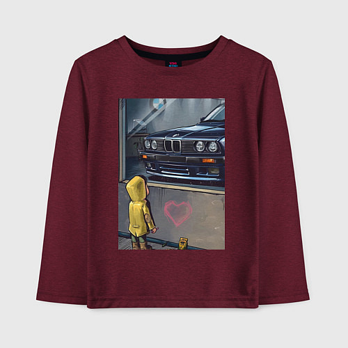 Детский лонгслив BMW арт / Меланж-бордовый – фото 1