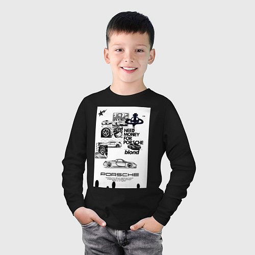 Детский лонгслив Porsche автомобиль / Черный – фото 3