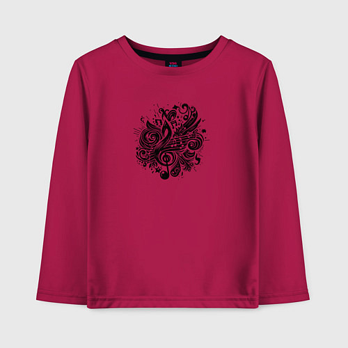 Детский лонгслив Орнамент со скрипичным ключом тату стиль / Маджента – фото 1