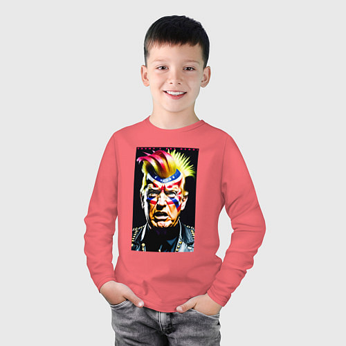 Детский лонгслив Панк Дональд Трамп - жесть / Коралловый – фото 3