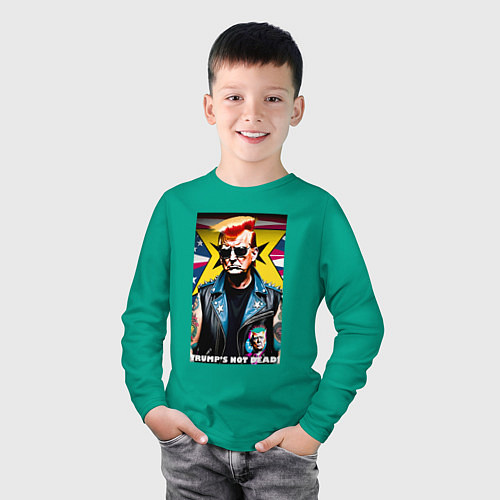 Детский лонгслив Trumps not dead - ai punk art / Зеленый – фото 3