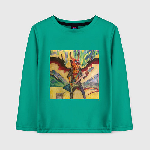 Детский лонгслив Furry dragon rock with a guitar / Зеленый – фото 1