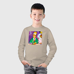 Лонгслив хлопковый детский Гомер Симпсон спагетти болоньезе, цвет: миндальный — фото 2