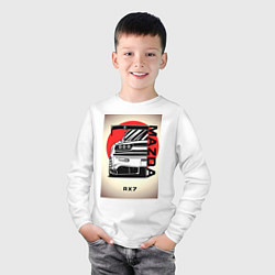 Лонгслив хлопковый детский Mazda rx-7 автомобиль гоночный jdm, цвет: белый — фото 2