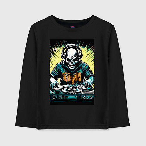 Детский лонгслив Диджей скелет / Черный – фото 1