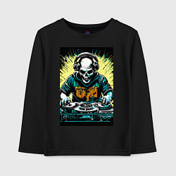 Лонгслив хлопковый детский Диджей скелет, цвет: черный