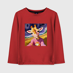 Лонгслив хлопковый детский Селфи жирафа, цвет: красный