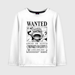 Лонгслив хлопковый детский Монки Д Луффи - листовка разыскивается, цвет: белый