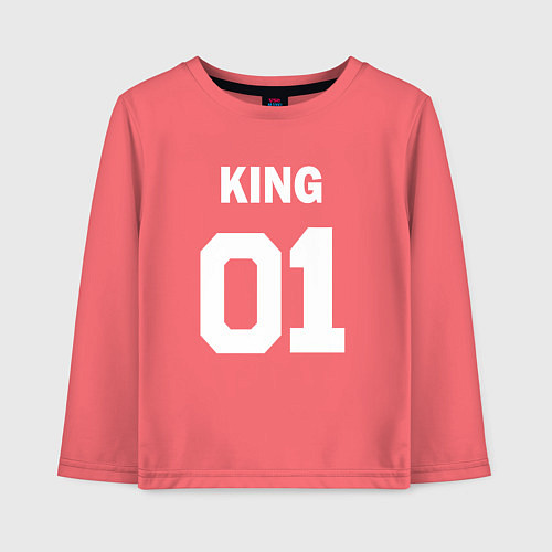 Детский лонгслив Футбольная надпись 01 король / Коралловый – фото 1