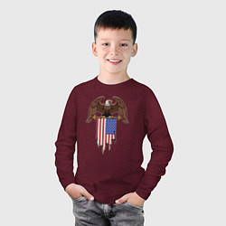 Лонгслив хлопковый детский Орёл с американским флагом, цвет: меланж-бордовый — фото 2
