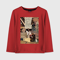 Лонгслив хлопковый детский Музыка коллаж ноты, цвет: красный