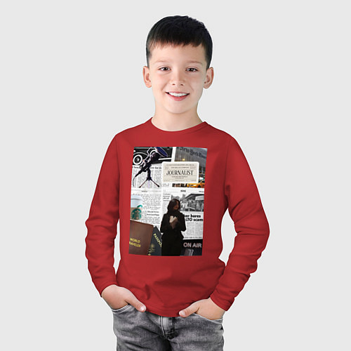 Детский лонгслив Журналист эстетика / Красный – фото 3